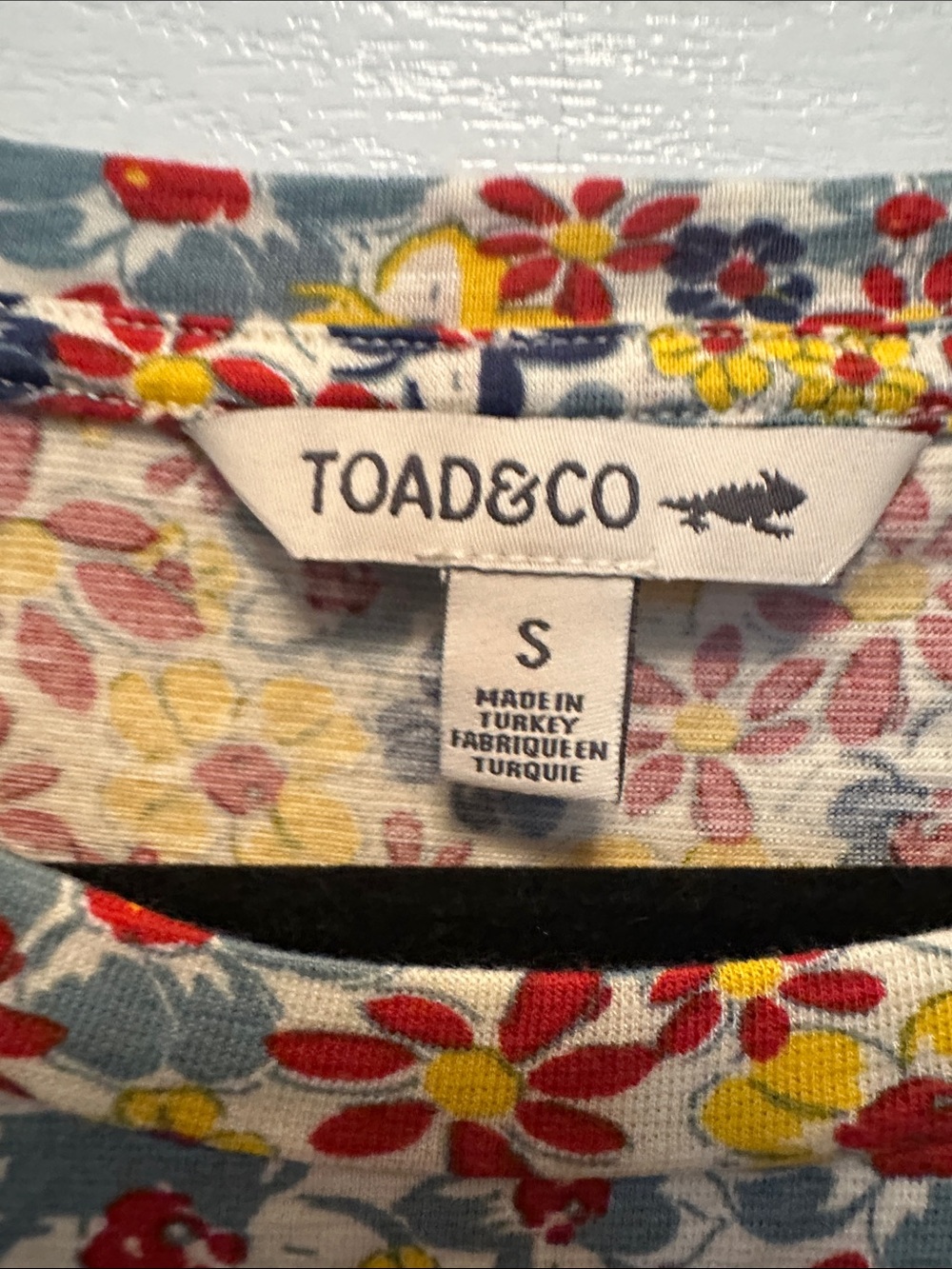 Toad&Co Multicolor Floral Tee Dress - Yellow, Red, Blue Organic Cotton Blend Sm - Picture 3 of 4